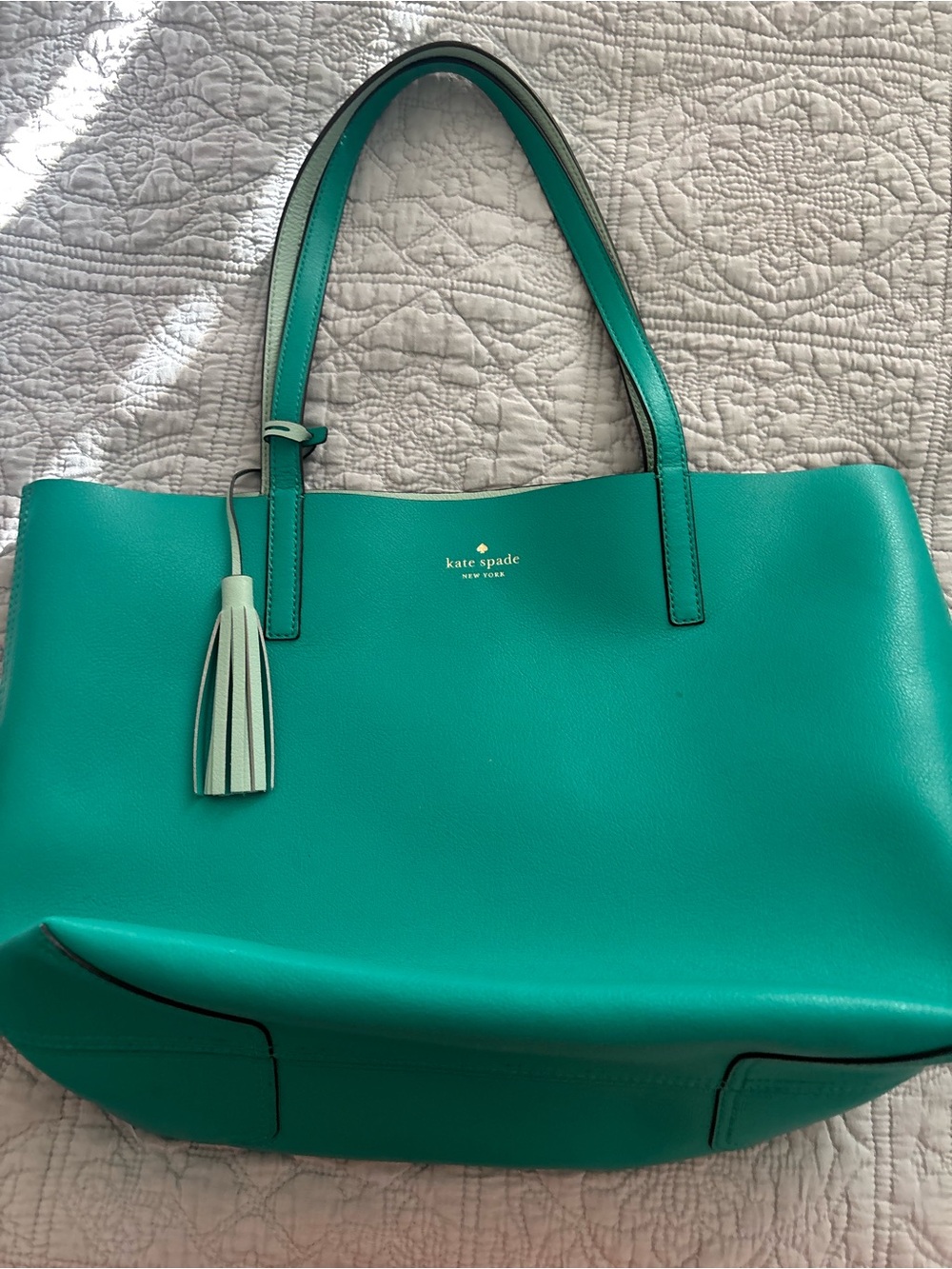 kate spade Teal Leather Tote with Tassel